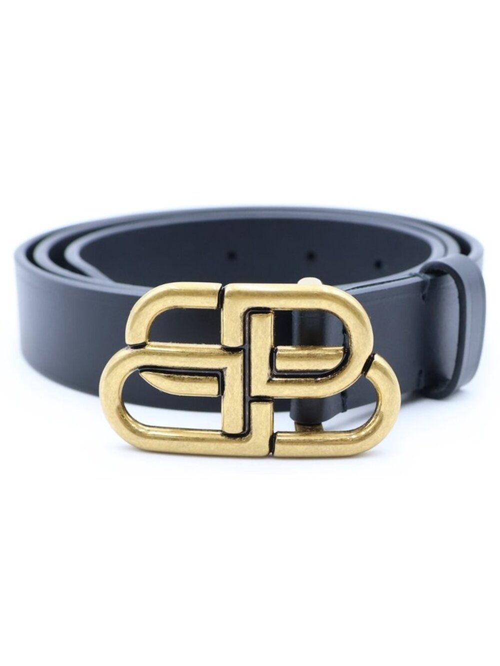 Balenciaga BB Logo Belt Gold BB Leather Black